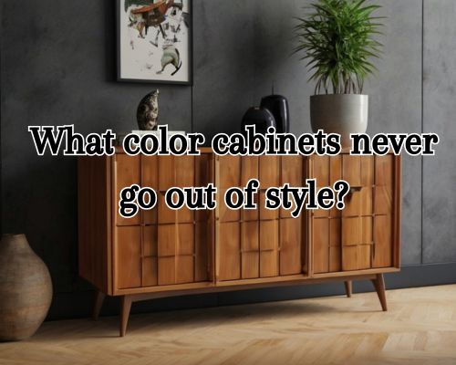 a wood-colored style of cabinet