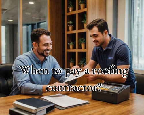 a homeowner and a roofing staff doing payment transaction